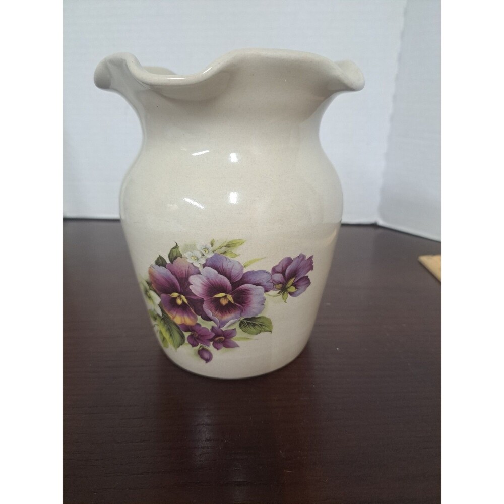 Yesteryear Beige With Pansies Vase Handturned In Marshall Texas USA